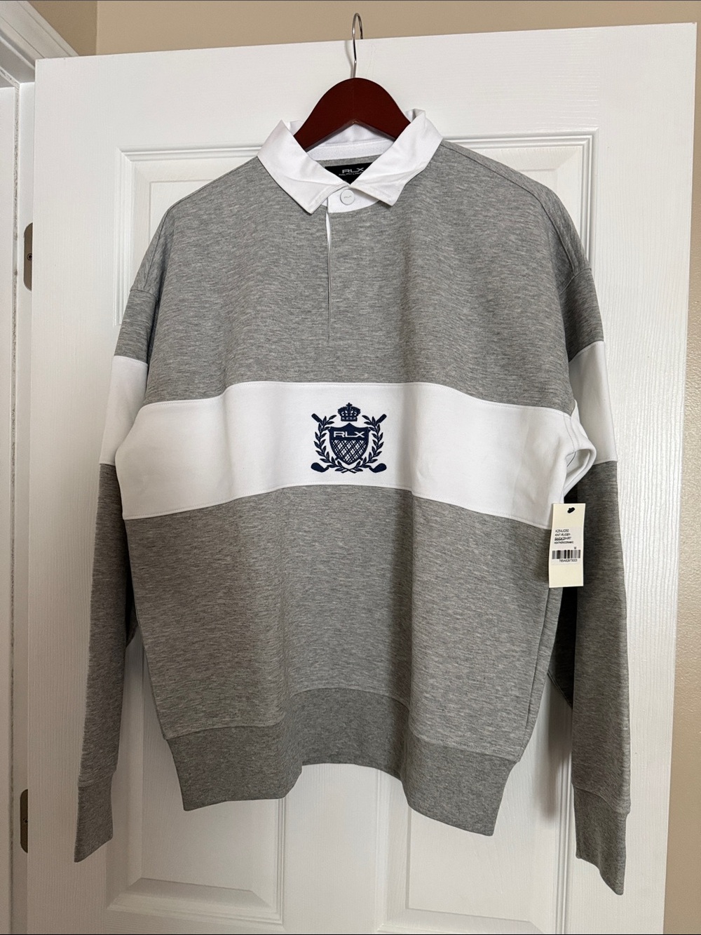 Grey & White Rugby Sweatshirt with Crest (NEW WITHOUT TAG)